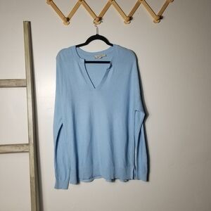 LOFT WOMEN'S LIGHT BLUE V-NECK SWEATER SIZE MEDIUM